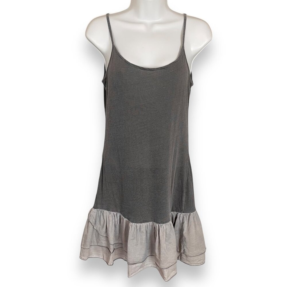 Splendid Dress Ruffle Mini Dropped Waist Sz Small Supima Cotton Gray Lightweight